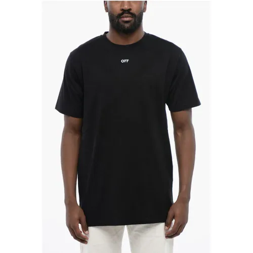 Off-White Logo-Embroidered Cotton T-Shirt — Black