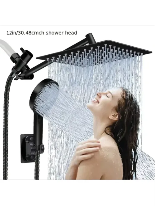 Bathroom Rainfall Shower Head 8/10/12" Square With Adjustable Extension Arm, High Pressure Shower Head, Ultra Thin Rainfall Bath Shower With Silicone Nozzle, Three Function Handheld Showerhead