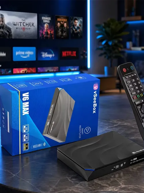 vSeeBox V6 Max 2026 Newest Version, Android 14, 4GB RAM 64GB Storage, Voice Control, WiFi 6, Parental Control, 8K HDMI, Complete Kit with Remote, HDMI Cable, Power Adapter & Setup Guide
