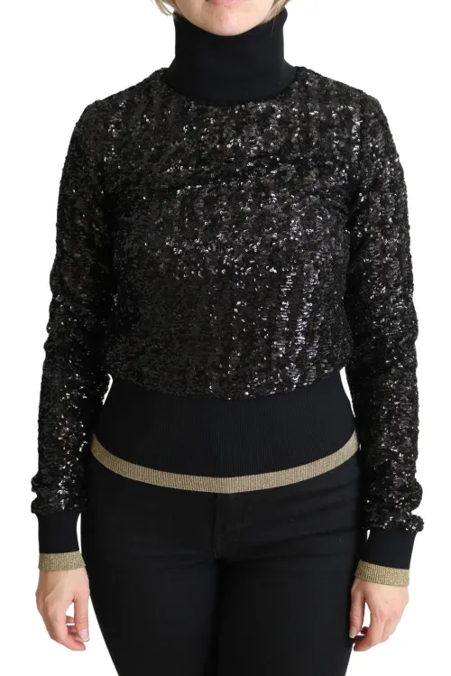 Dolce & Gabbana Sequined Knit Turtleneck Sweater — Black