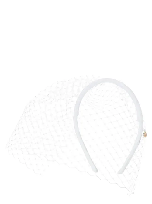Maison Michel Mesh Veil with Rhinestones Headband — White
