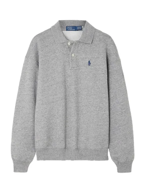 Ralph Lauren Long-Sleeve Cotton Piqué Polo Shirt — Gray