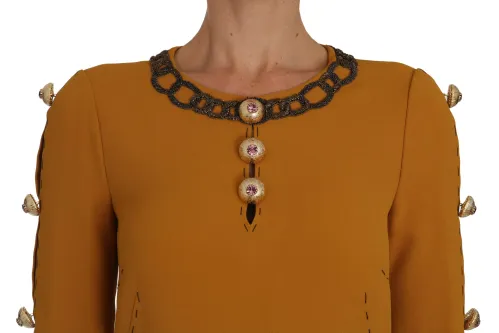 Dolce & Gabbana Crystal-Embellished Rayon Tunic Dress — Brown