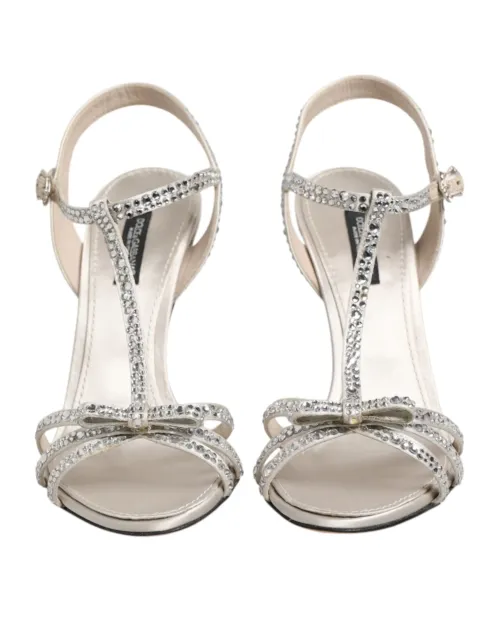 Dolce & Gabbana Strass-Embellished Ankle Strap Heel Sandal — Silver