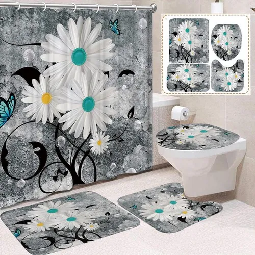 YL-37638 Customized 3D Watercolor Butterfly and Daisy Shower Curtain/Toilet Partition Curtain/No-Drill Curtain/Shower Curtain