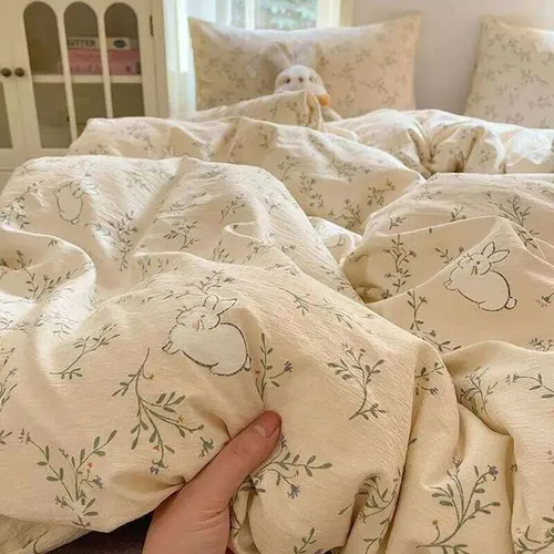 Ins Simple Little Rabbit Bedding 2025 New Four piece Washed Cotton Quilt Set, Dormitory Bed Sheet Set for Girls H260312