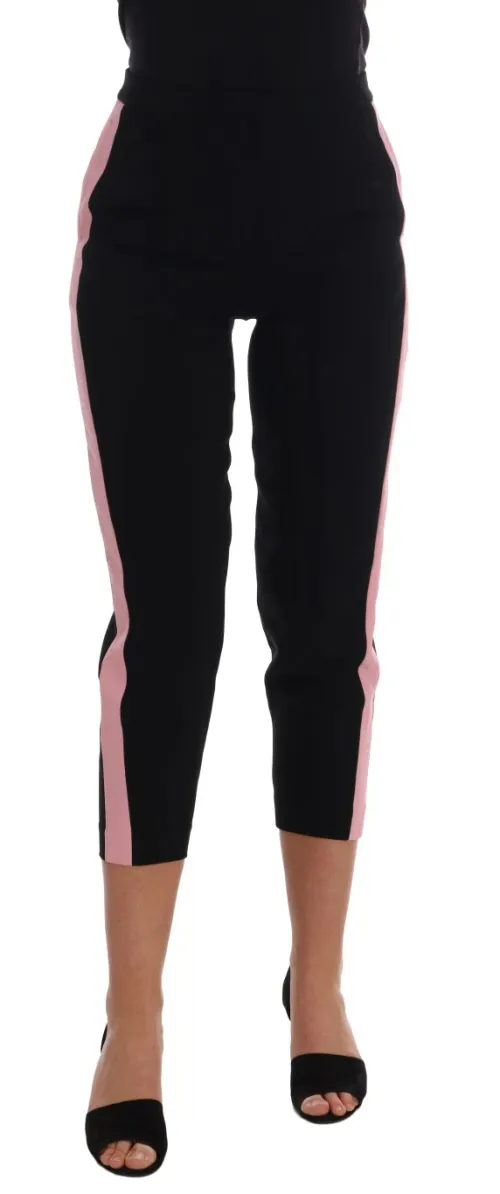 Dolce & Gabbana Stretch with Pink Side Stripes Capri Pants — Black
