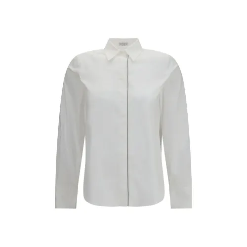 Brunello Cucinelli Monile Bead-Trimmed Cotton Poplin Shirt — White