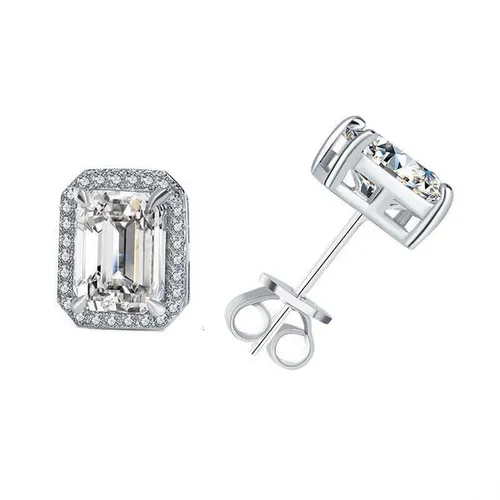 Pass Diamond Tester VVS1 D Color Moissanite Earrings For Women Emerald Micro Inlaid Diamond With Certificate Moissanite Ear Ring Jewelry Women Christmas Gift