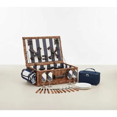 Extra Large Handmade Wicker Picnic Basket Set for 4 Perss with Waterproof Blanket Cooler Y251129