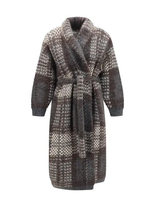 Brunello Cucinelli Macrocheck Mohair Blend Coat