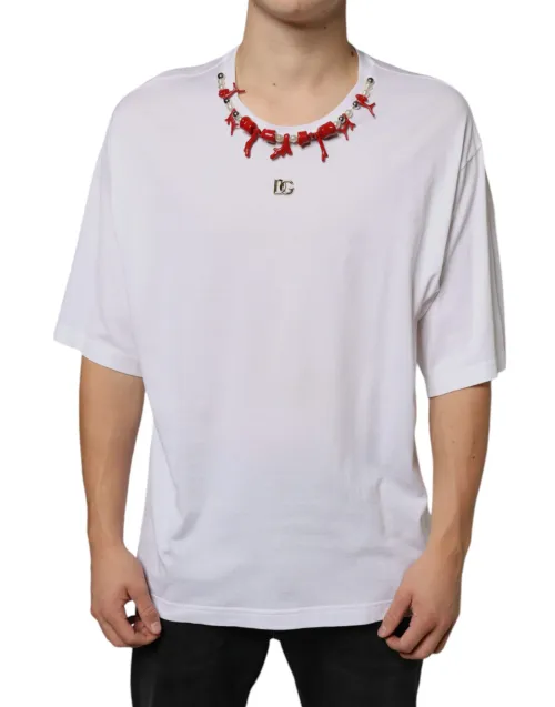 Dolce & Gabbana Necklace Embellished T-Shirt — White