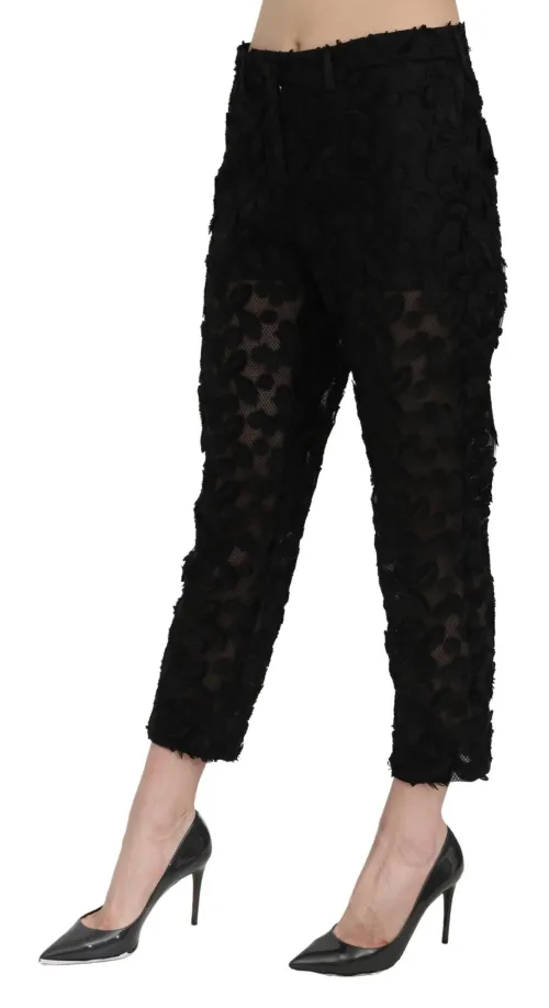 Dolce & Gabbana Lace Cropped High Waist Trousers — Black