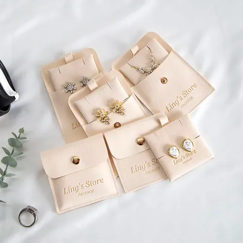 20/50/100Sets Custom Logo 8x8cm Jewelry Microfiber Snap Bag Insert 6x6cm Paper Cards for Earring Stud Necklace Storage Organizer
