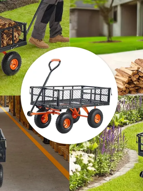 SucceBuy Garden Cart Sturdy Metal Utility Wagon with Simple Assembly Versatile Dump Cart Wheelbarrow with 400/880lbs Capacity