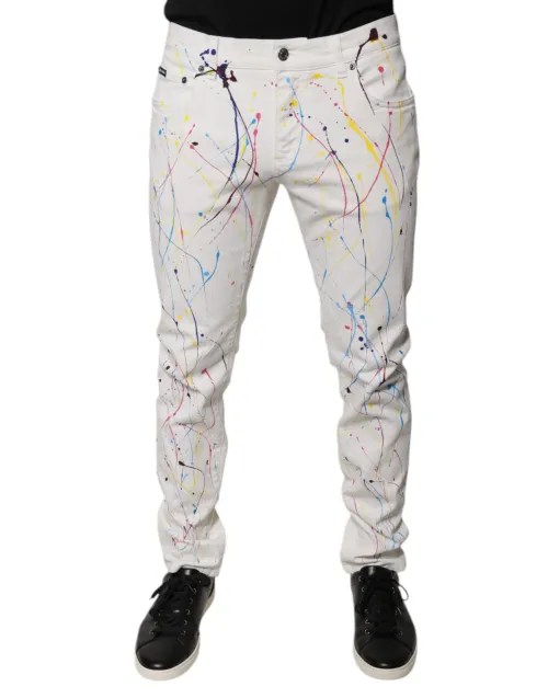 Dolce & Gabbana Splash Print Skinny Jeans — White