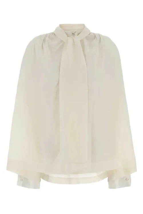Carven Silk Pussy-Bow Blouse — White