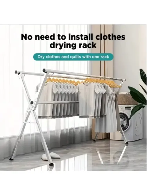 79-Inch Clothes Drying Rack, Suitable For Indoor And Outdoor Folding Clothes Drying Racks, Sturdy And Durable Stainless Steel Laundry Rack, Foldable Portable Multi-Functional Coat Rack
