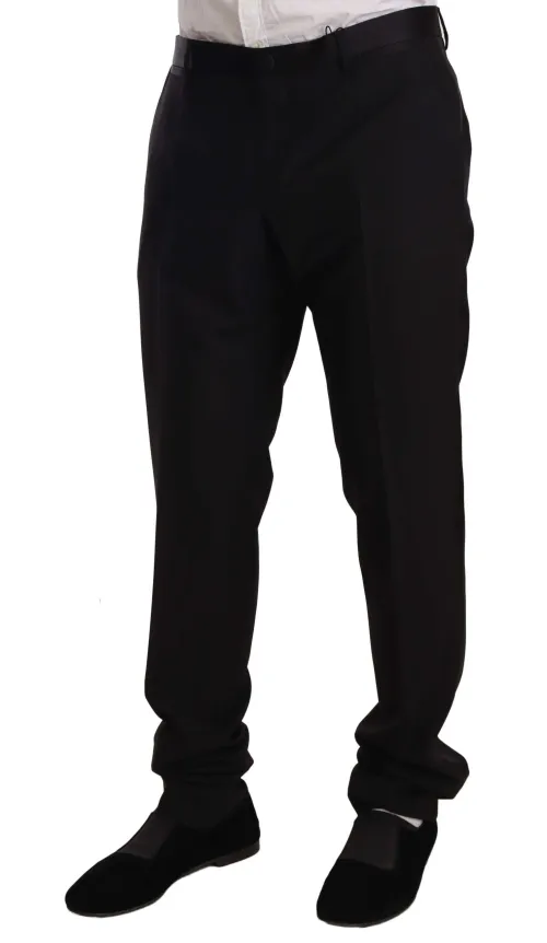 Dolce & Gabbana Virgin Wool Formal Tuxedo Trousers — Black