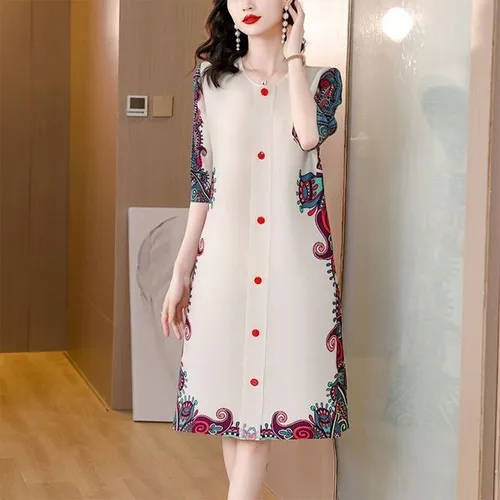 Large size women's new style printed loose fashionable autumn dress mid-length skirt D02344