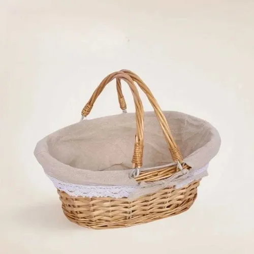 Outdoor Woven Picnic Basket - Rustic Handwoven Storage Basket Portable Garden Park Picnic Carrier for Food Wine Fruits Y251129