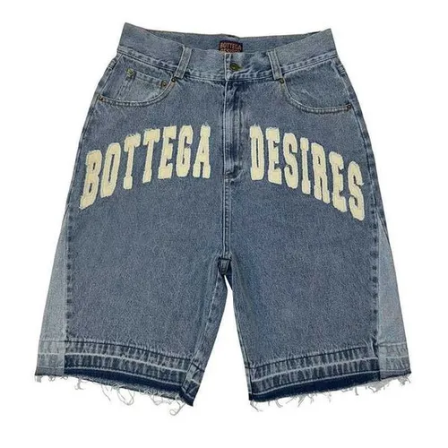 American Style Harajuku Retro Denim Shorts with Letter Embroidery Oversized Jeans Men Y2k Loose Casual Versatile Shorts Woman Z260228