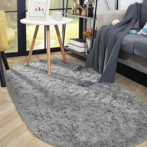 Oval For Living Room Furry Sofa Area Rugs Childrens Bedroom Bedside Rug Soft Plush Mat Nursery Carpet Home Decor Grey C913 H260227