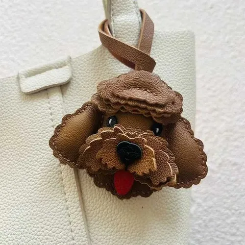 Teddy Dog Genuine Leather Handmade Bag Charm PendantKeychain Hanging OrnamentHandbag Purse Exquisite DecorKeyring AccessoriesXJ251114