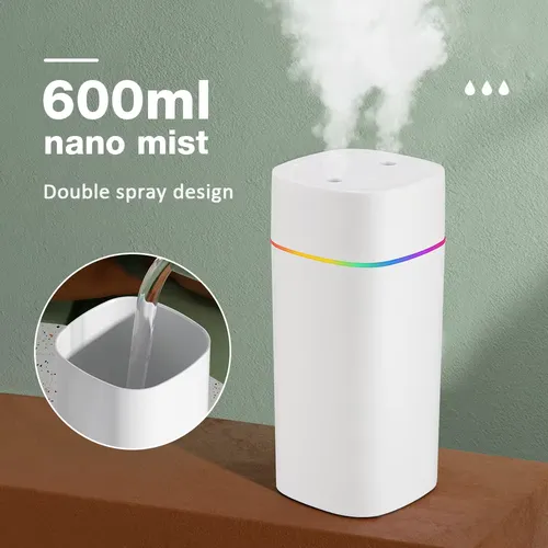 Portable USB Cool Mist Nano Sprayer 600ml Aroma Oil Diffuser for Home Car Electric Air Humidifier Mist Maker Light Aromatherapy