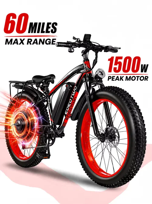 EOEOTWO 26" Fat Tire Electric Bike for Adults, 1000W Motor 1500W Peak, 48V 15Ah Battery, 34 MPH Max Speed, Up to 60 Miles Long Range