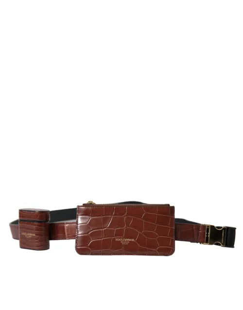 Dolce & Gabbana Croc-Embossed Leather Wallet — Brown