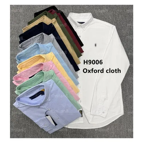 Men's Linen Shirt Pony Embroidery Turn down Collar Casual Oxford Shirt Old Money Style