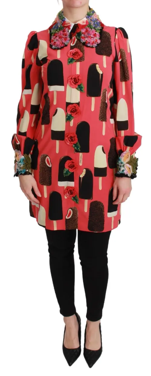 Dolce & Gabbana Ice Cream & Rose Sequined Silk Dress — Pink