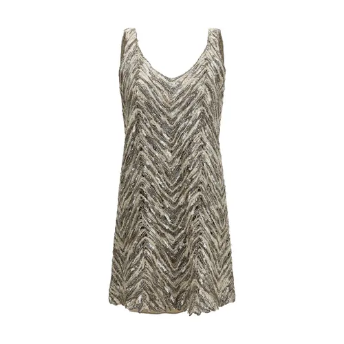 Brunello Cucinelli Sequin Herringbone Dress — Beige
