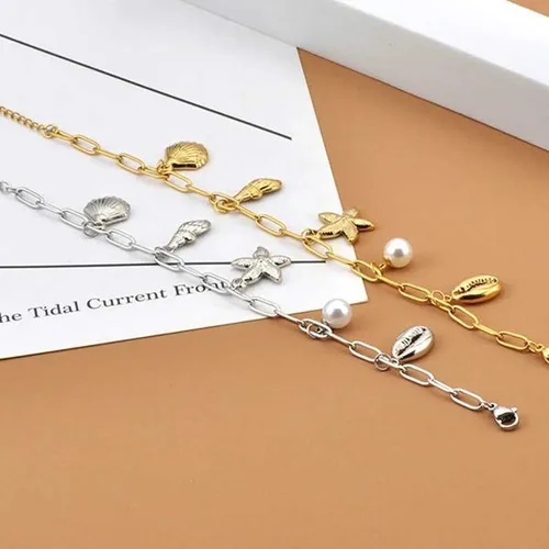 JeeMango Womens Gold Plated Sea Stainless Steel Conch Shell Starfish Charm Jewelry Waterproof Fashion Bangle B25060 H260321